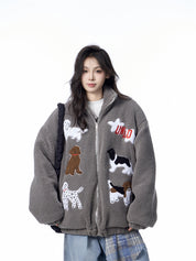 GKIKZ PUPPY EMBROIDERY LAMBWOOL FLEECE JACKET