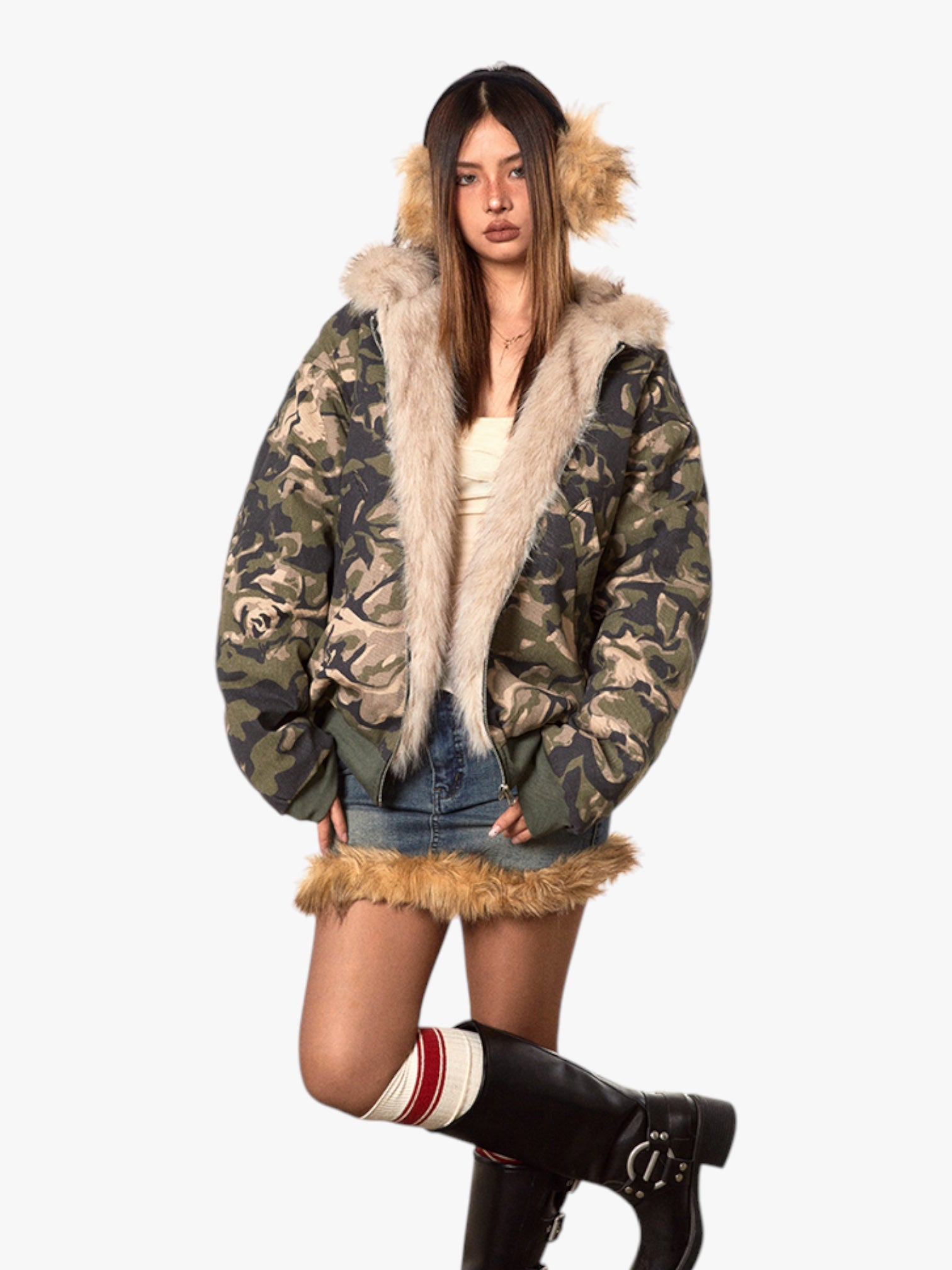 GKIKZ COTTON PADDED FUR COLLAR JACKET