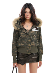 [25AW NEW ARRIVAL] GKIKZ CAMOUFLAGE CODE FAUX FUR JACKET