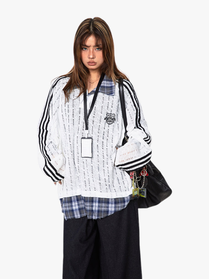 GKIKZ VINTAGE STRIPE STITCHING CONTRAST SLIGHTLY TRANSPARENT MULTI-LAYERED TEES