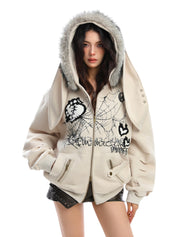 [25AW NEW ARRIVAL] GKIKZ BIG-EARS BUNNY FUR ZIP-UP HOODIE