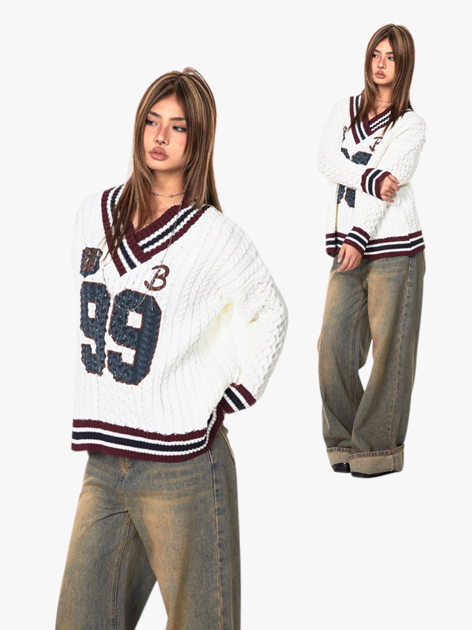 GKIKZ 99 LOOSE FIT CABLE KNITTED SWEATER