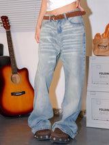 Fake Ripple Washed Baggy Jeans