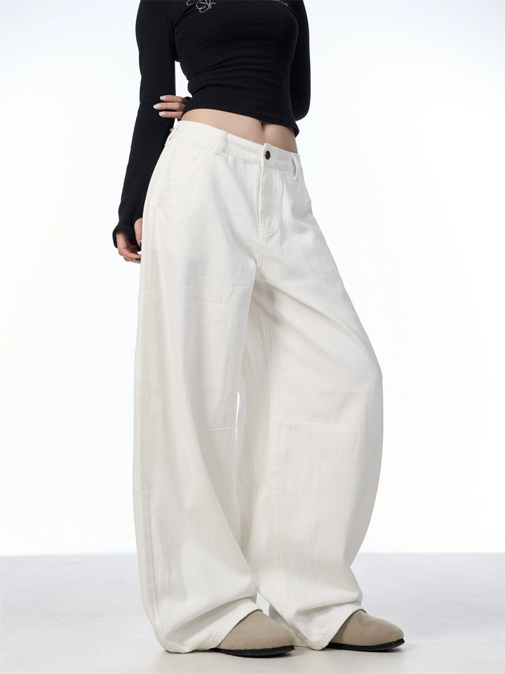 GKIKZ RETRO WHITE RELAXATION SCIMITAR BAGGY PANTS
