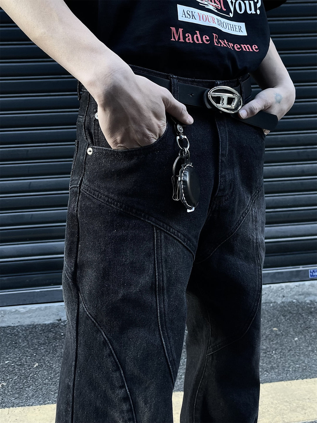 Mid-Zipper Slightly Flared Baggy Denim Jeans