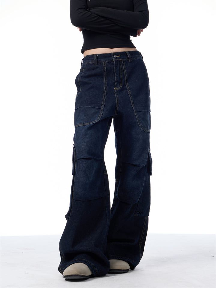 GKIKZ SYMMETRIC PLEATED WORKWEAR MULTI-POCKET BAGGY PANTS