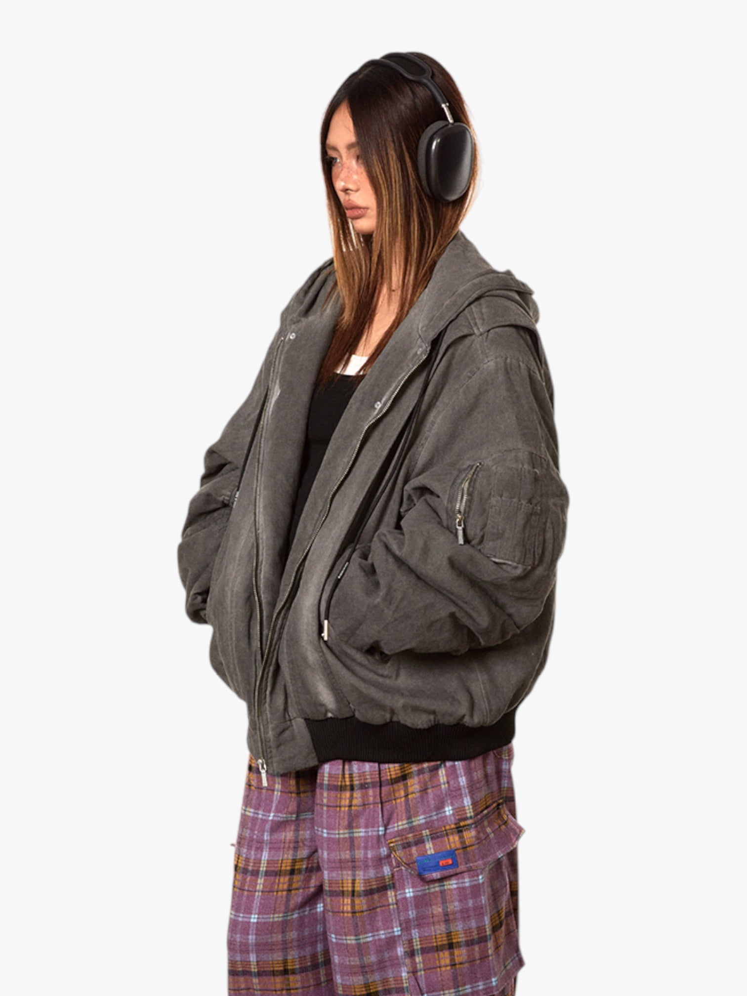 GKIKZ OLD WASHED RETRO COTTON PADDED BOMBER JACKET