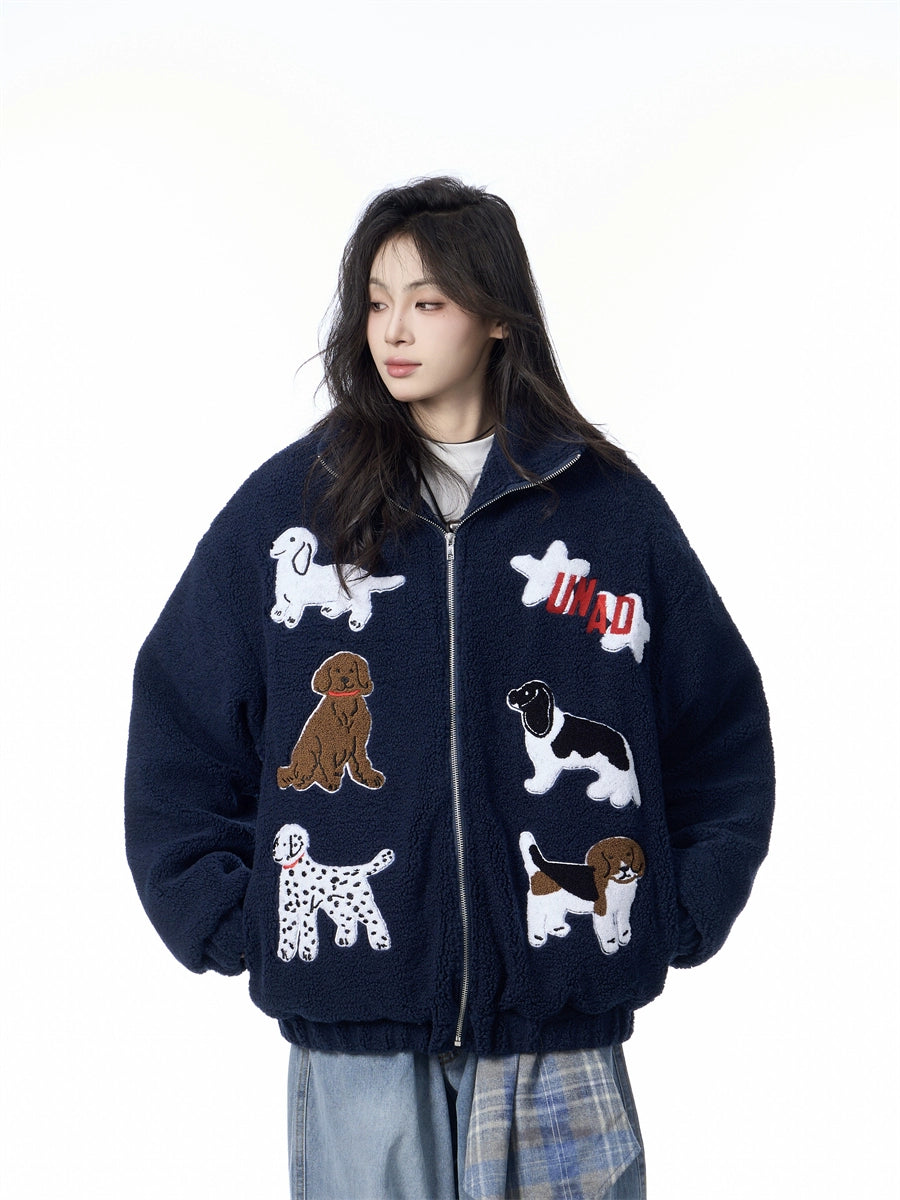 GKIKZ PUPPY EMBROIDERY LAMBWOOL FLEECE JACKET