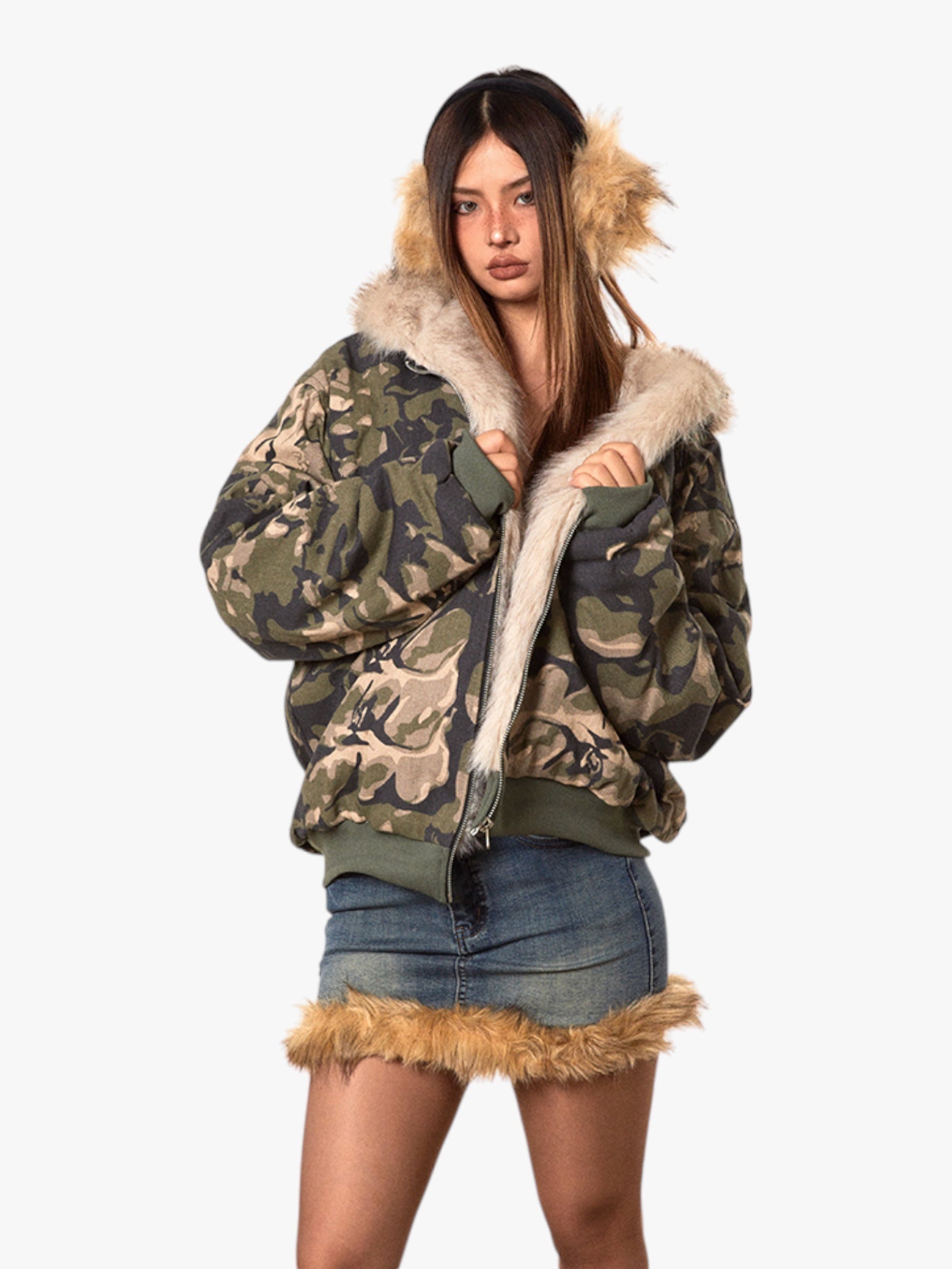 GKIKZ COTTON PADDED FUR COLLAR JACKET