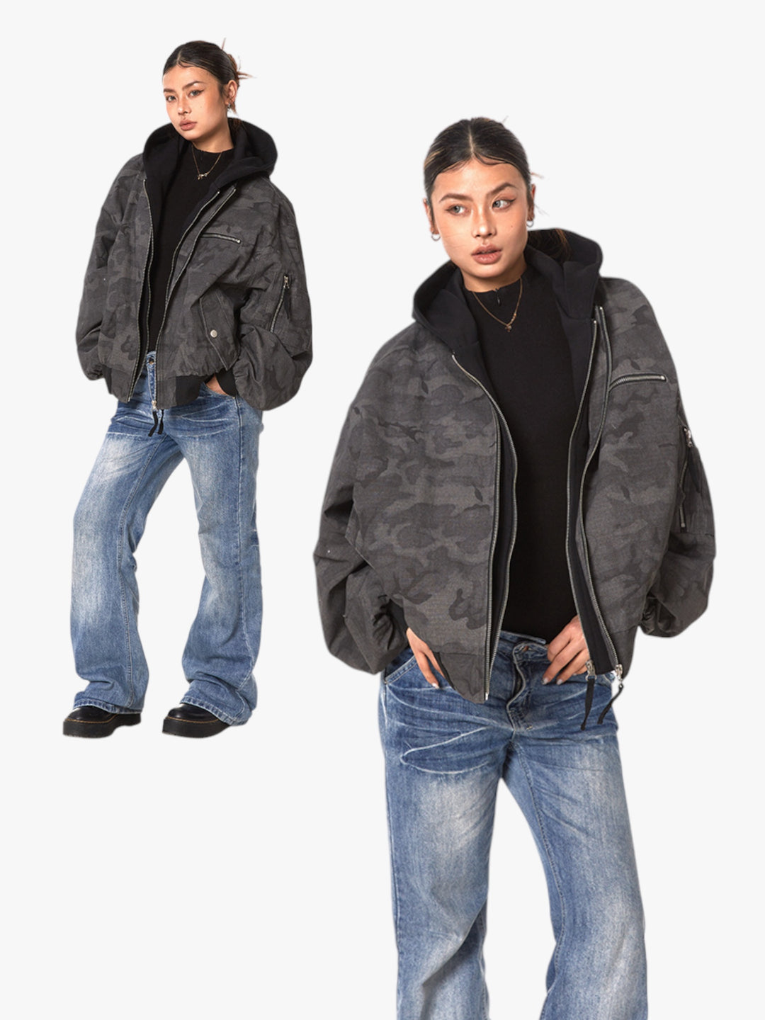 GKIKZ FAKE INNER-HOODIE CAMOUFLAGE LOOSE JACKET