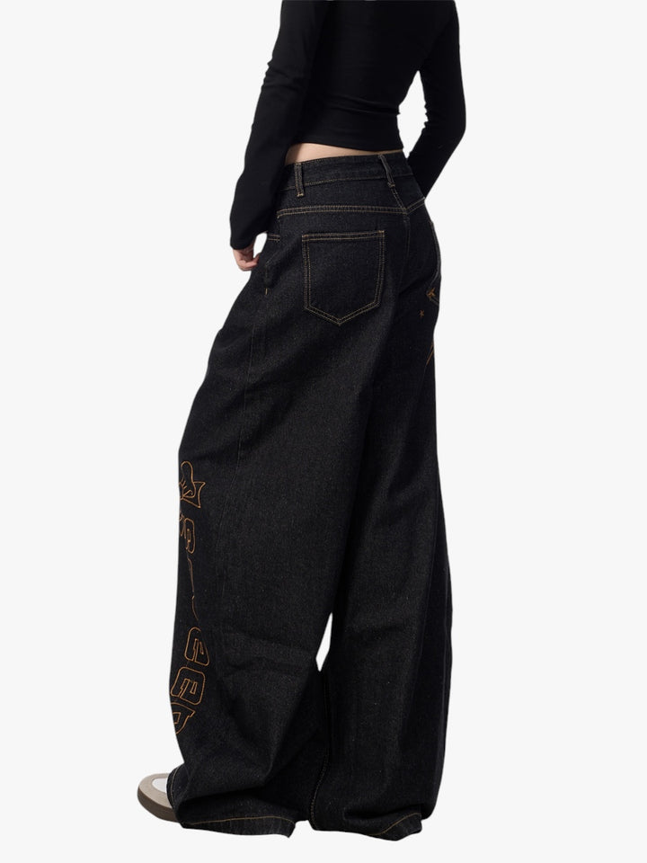 GKIKZ SEVEERS EMBROIDERED LOOSE WIDE-LEG JEANS