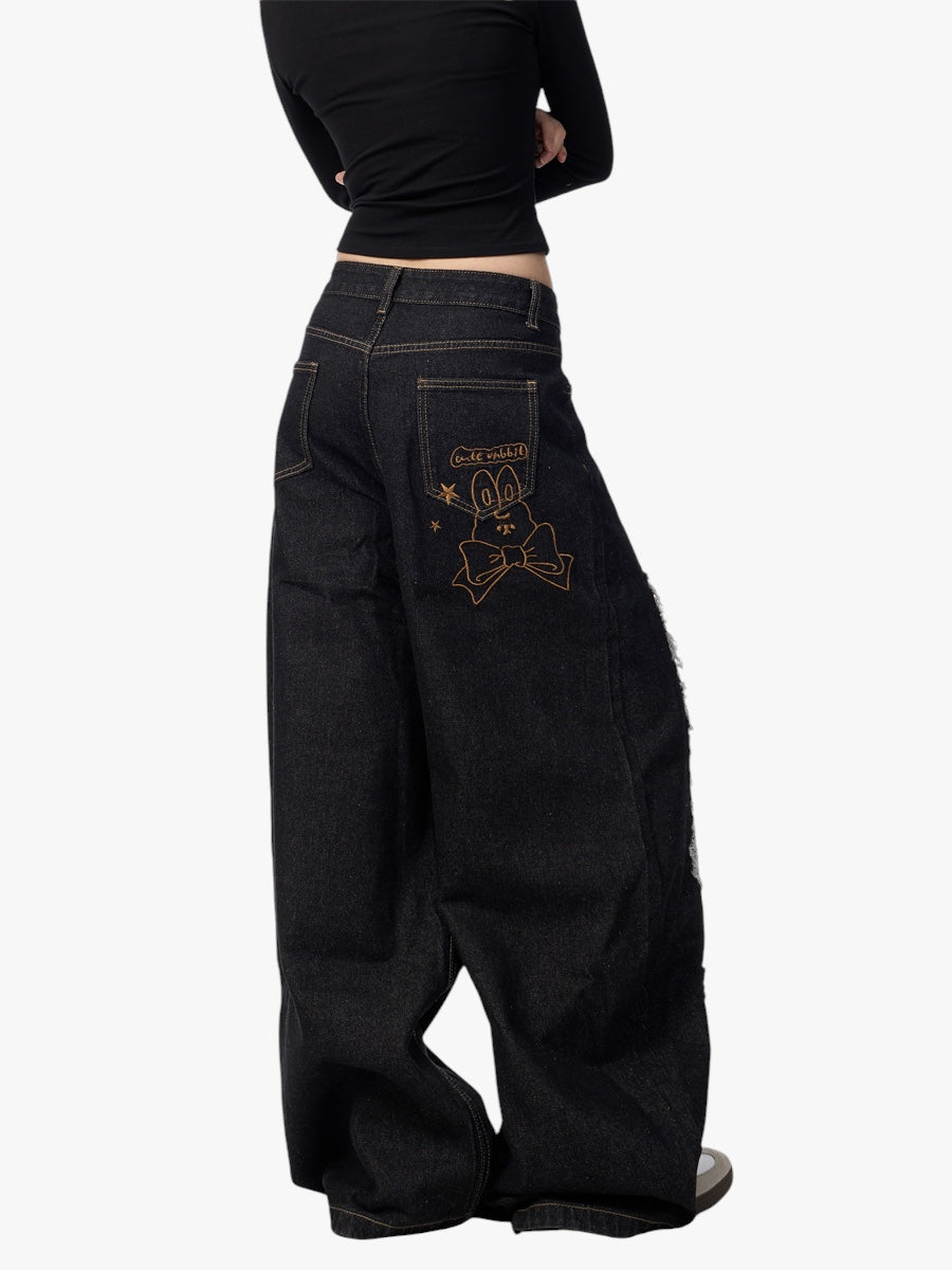 GKIKZ SEVEERS EMBROIDERED LOOSE WIDE-LEG JEANS