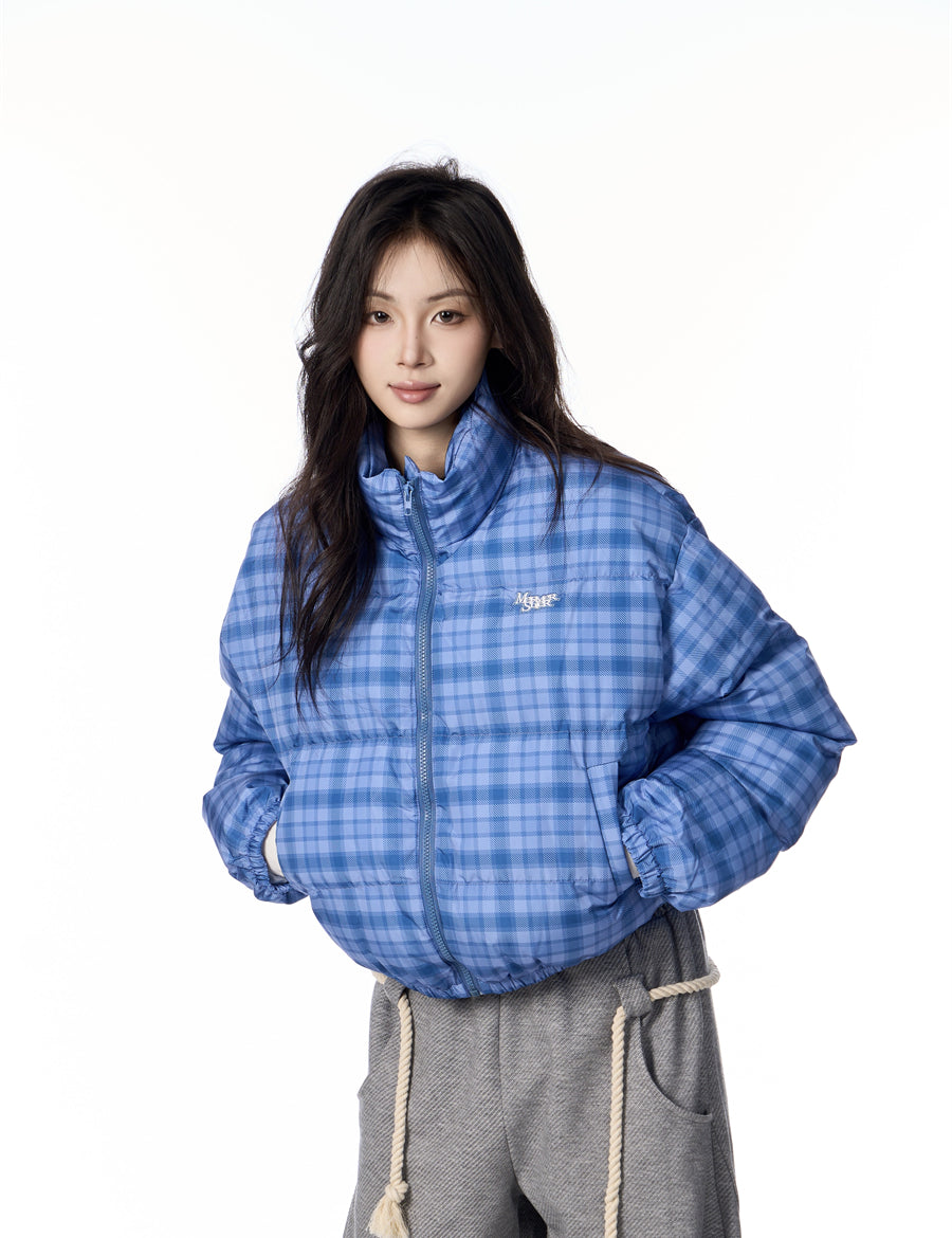 GKIKZ RETRO PLAID SHORT PUFFER JACKET