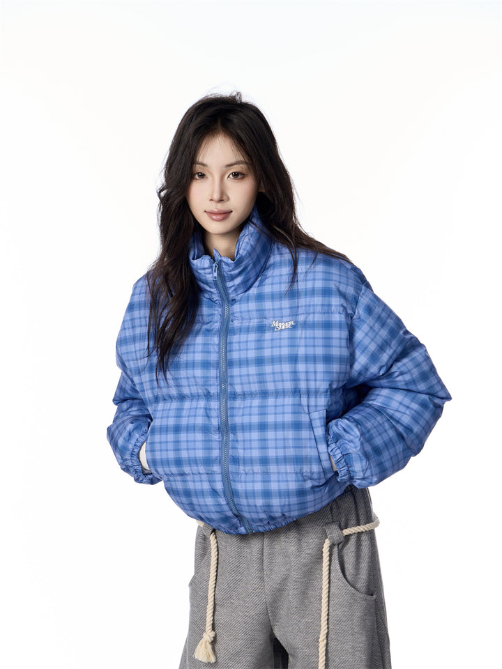GKIKZ RETRO PLAID SHORT PUFFER JACKET