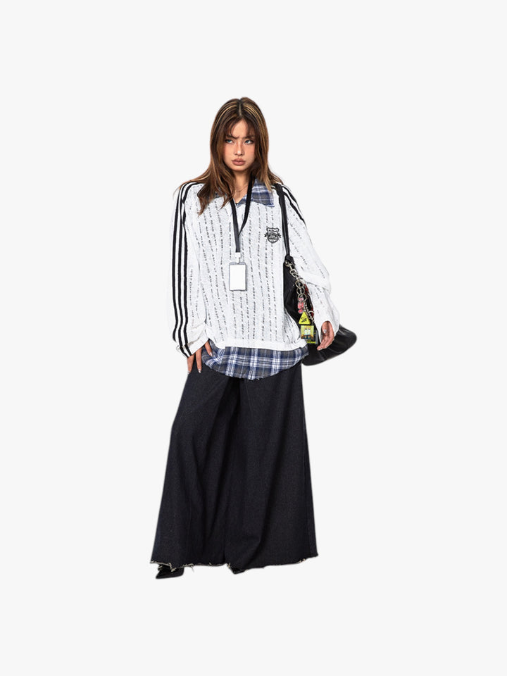 GKIKZ VINTAGE STRIPE STITCHING CONTRAST SLIGHTLY TRANSPARENT MULTI-LAYERED TEES