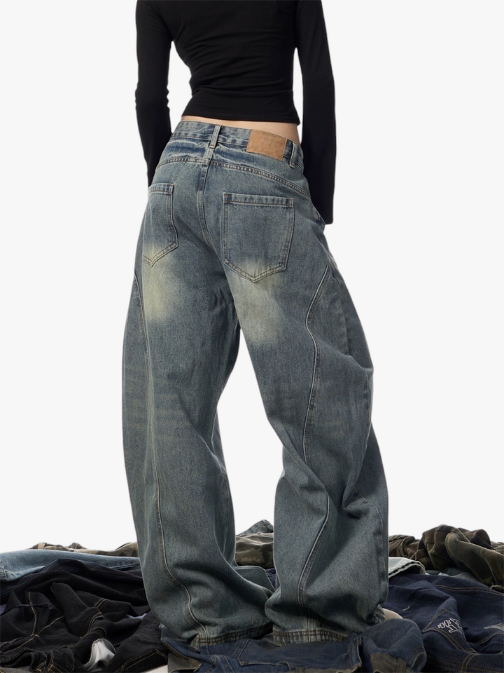 GKIKZ RETRO OLD WASH SCIMITAR BAGGY JEANS