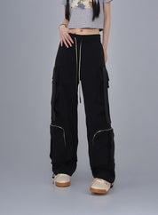 GKIKZ LOOSE STRAPS SIDE ZIP CARGO PANTS