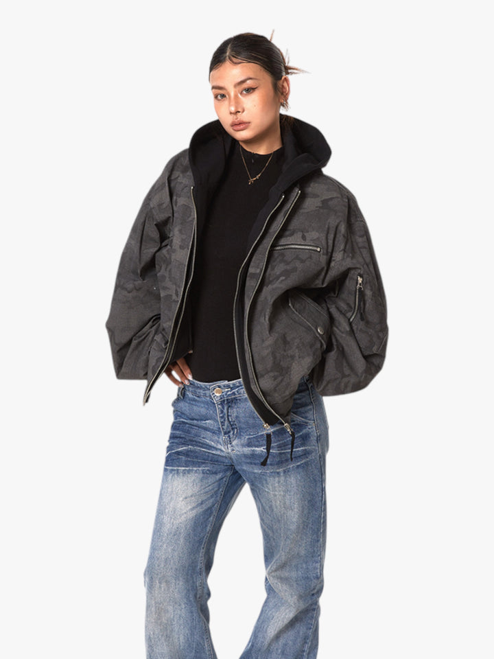 GKIKZ FAKE INNER-HOODIE CAMOUFLAGE LOOSE JACKET