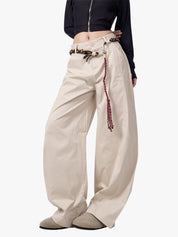 GKIKZ RETRO MATCHET ROPE BELT WIDE-LEG LOOSE PANTS