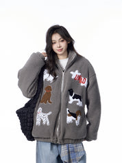 GKIKZ PUPPY EMBROIDERY LAMBWOOL FLEECE JACKET