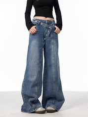 GKIKZ ASYMMETRICAL BUTTON-UP WIDE-LEG JEANS