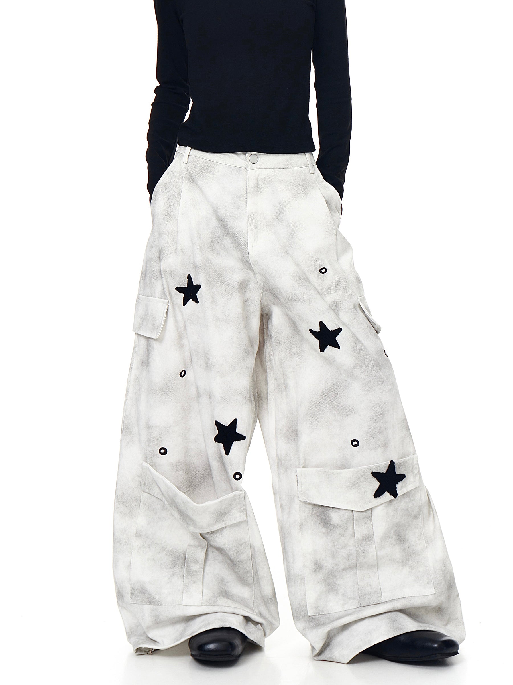 [25AW NEW ARRIVAL] GKIKZ STARFALL DISTRESS WIDE-LEG CARGO PANT