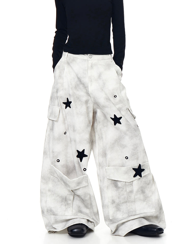 GKIKZ STARFALL DISTRESS WIDE-LEG CARGO PANT