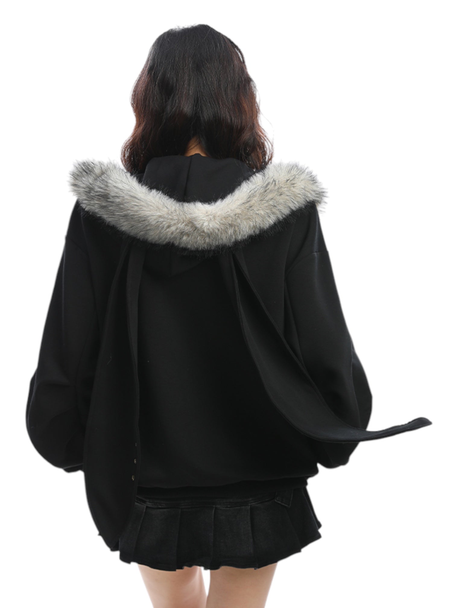 Big-Ears Bunny Fur Zip-Up Hoodie