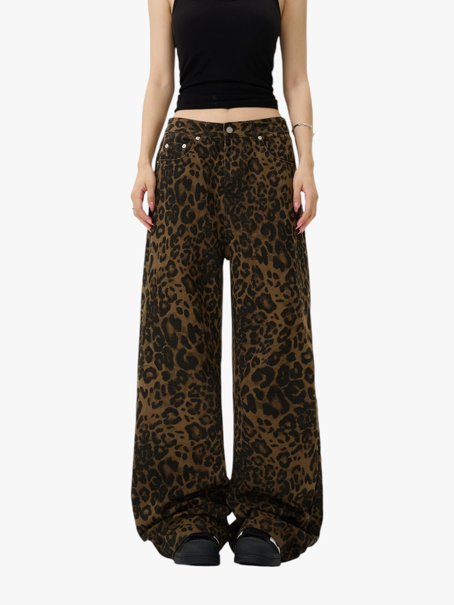 GKIKZ VINTAGE LEOPARD PRINT BAGGY JEANS