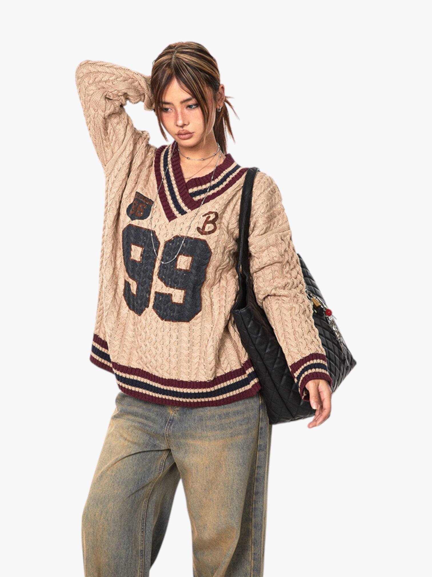 GKIKZ 99 LOOSE FIT CABLE KNITTED SWEATER