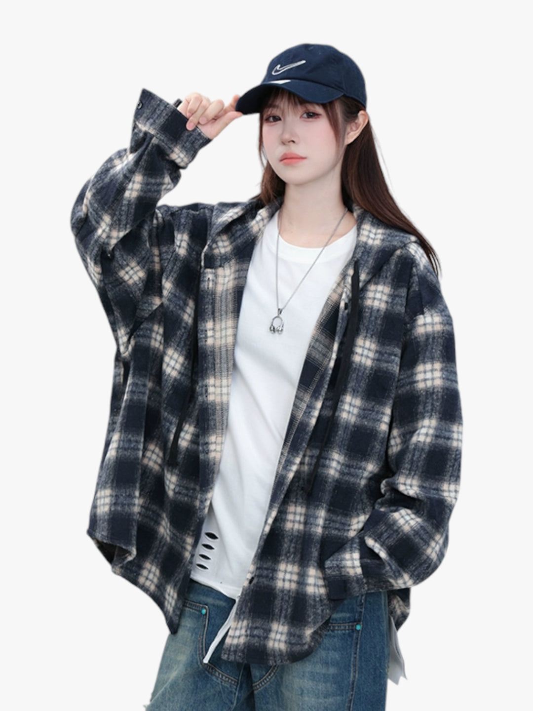 [25SS RESTOCKS] GKIKZ PLAID PREMIUM COTTON MID-LENGTH HOODED JACKET