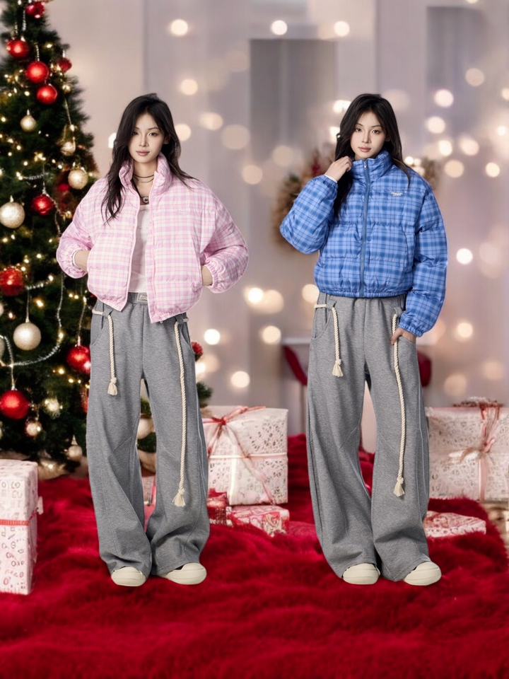 GKIKZ RETRO PLAID SHORT PUFFER JACKET