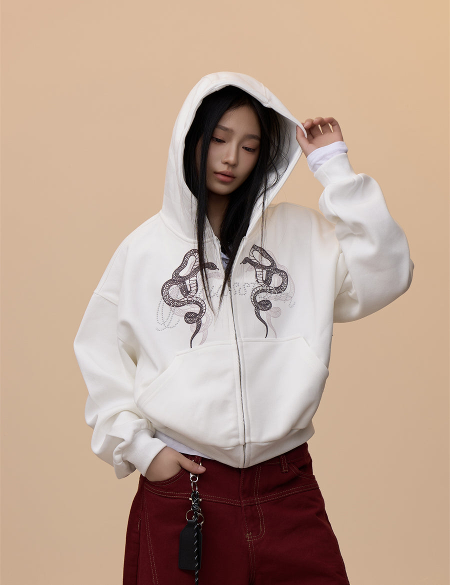 [VALENTINE RESTOCK] GKIKZ EMBROIDERED SERPENT HOODED ZIPPER SWEAT.S