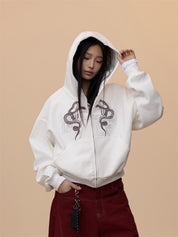 [VALENTINE RESTOCK] GKIKZ EMBROIDERED SERPENT HOODED ZIPPER SWEAT.S