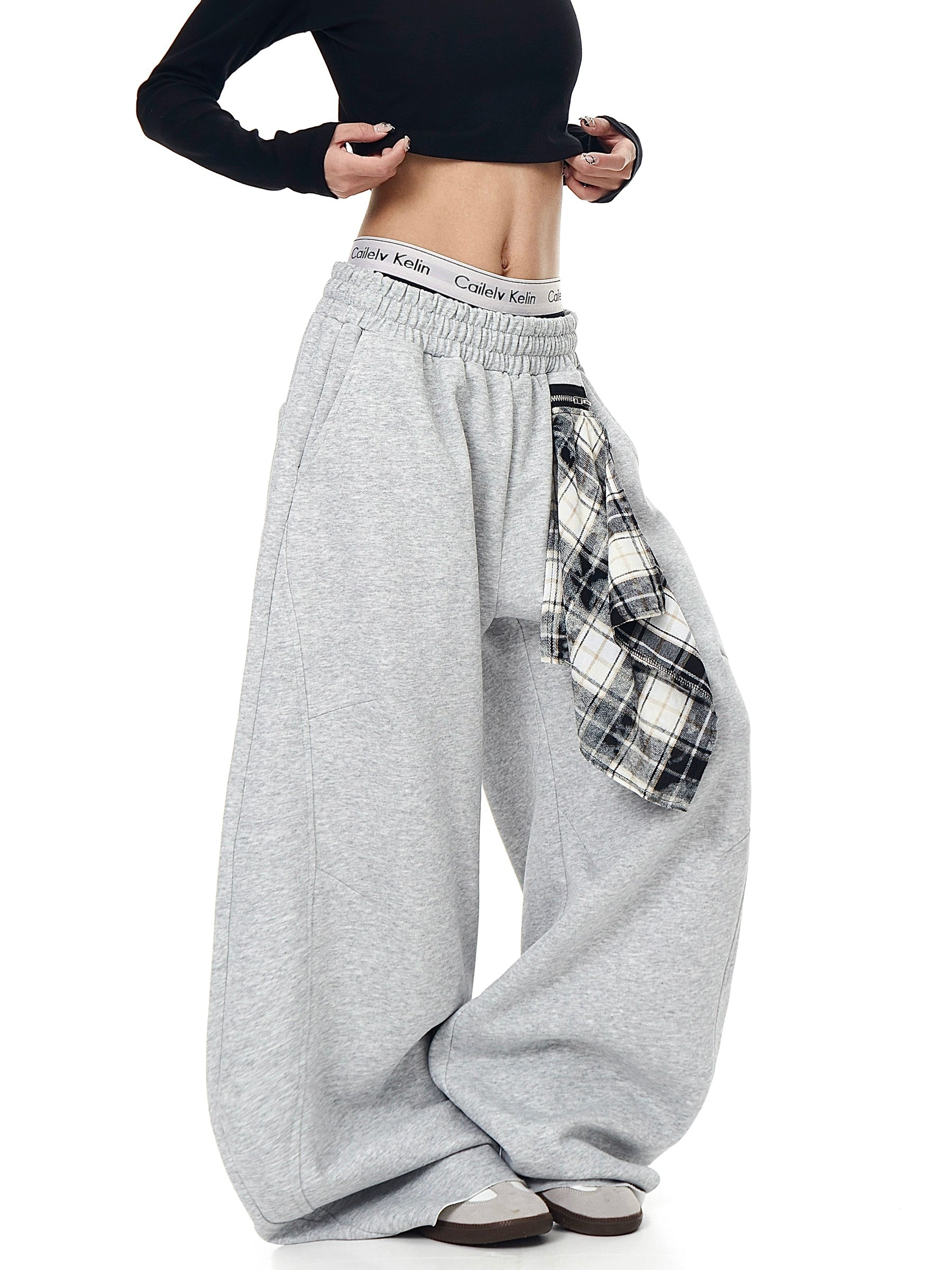 [25AW NEW ARRIVAL] GKIKZ DETACHABLE PLAID SCARF LOOSE WIDE-LEG PANT