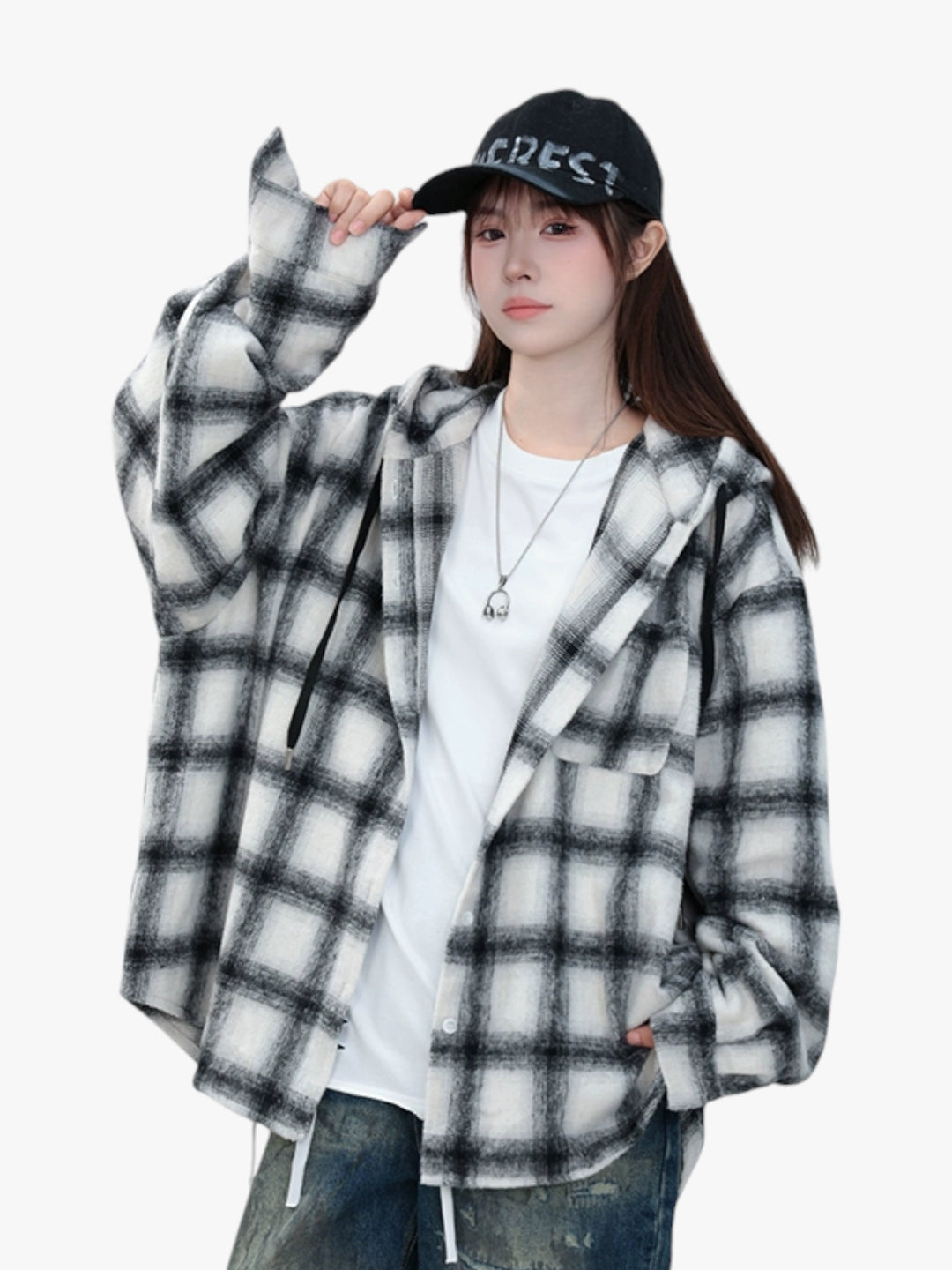 [25SS RESTOCKS] GKIKZ PLAID PREMIUM COTTON MID-LENGTH HOODED JACKET
