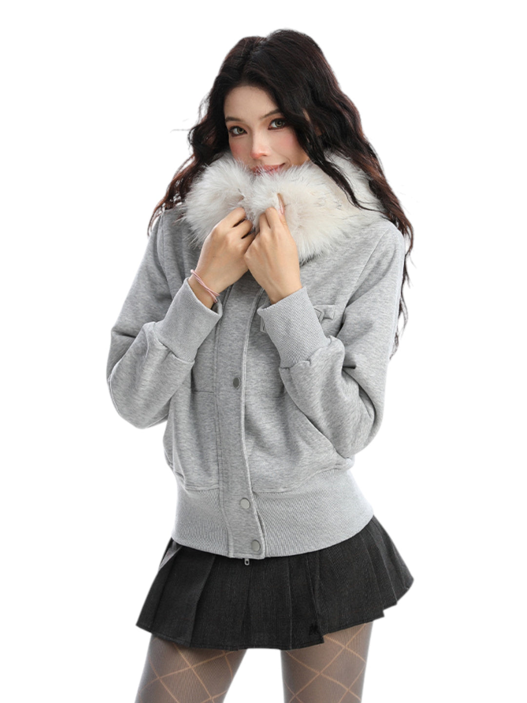 GKIKZ BLOCK CODE FAUX FUR JACKET