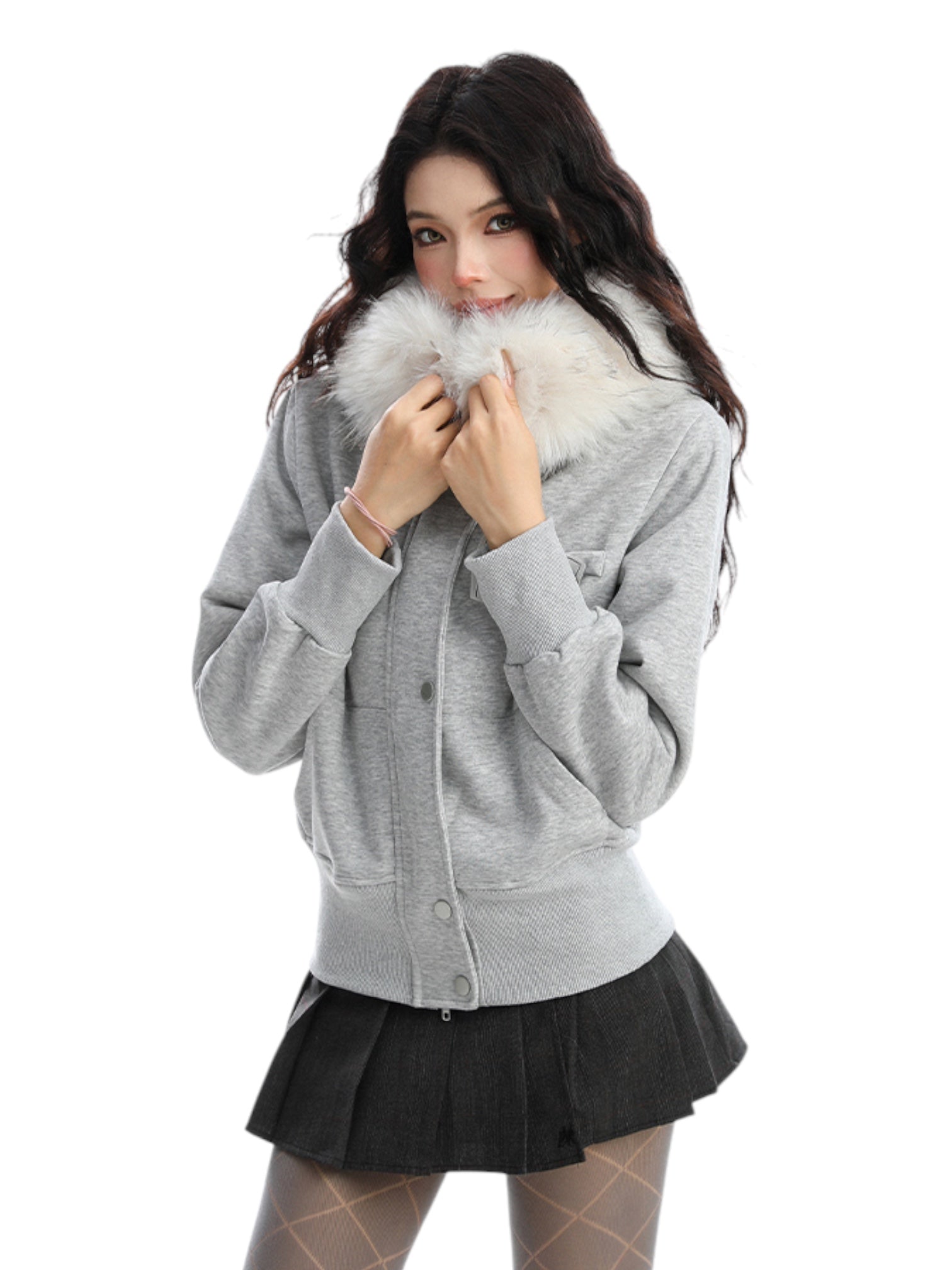 Block Code Faux Fur Jacket