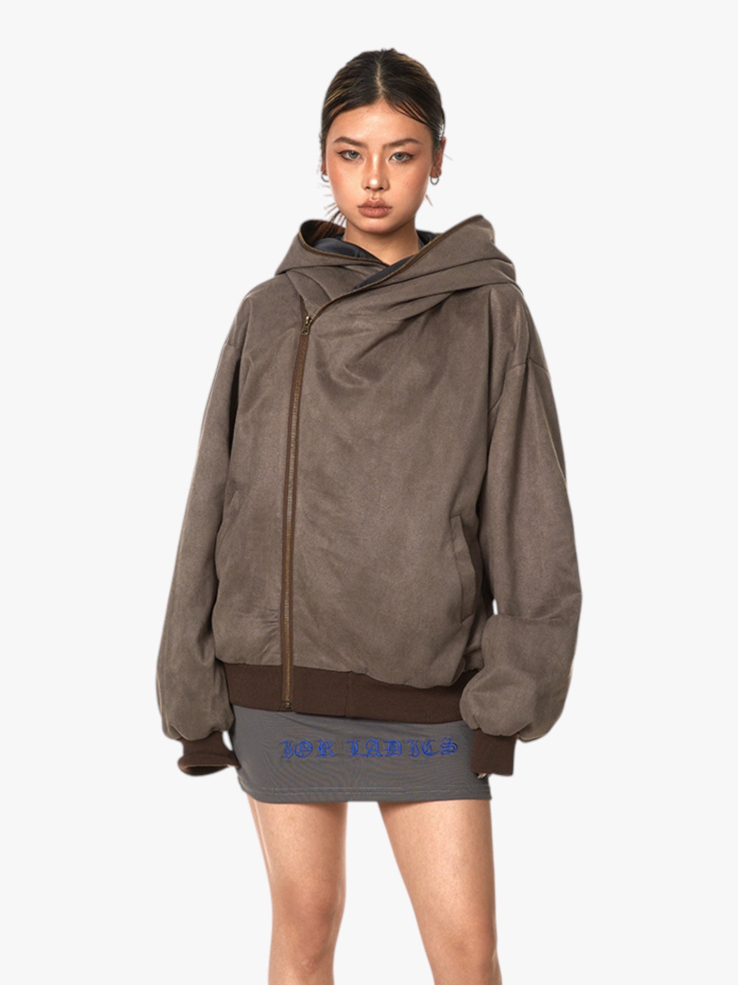 Asymmetric Zip-Up Hooded Jacket