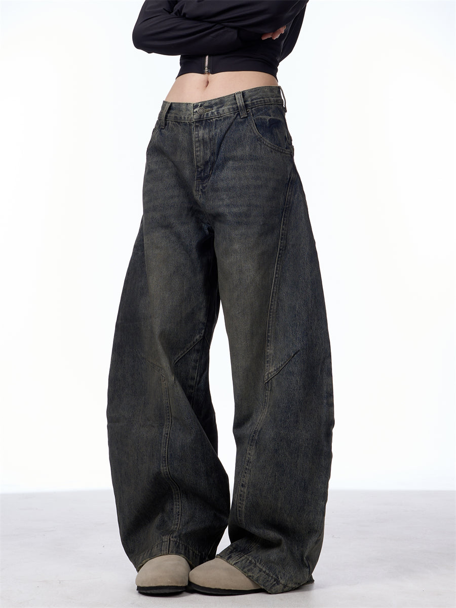 GKIKZ DIRTY SPLASH-INK MATCHET WIDE-LEG DENIM PANTS