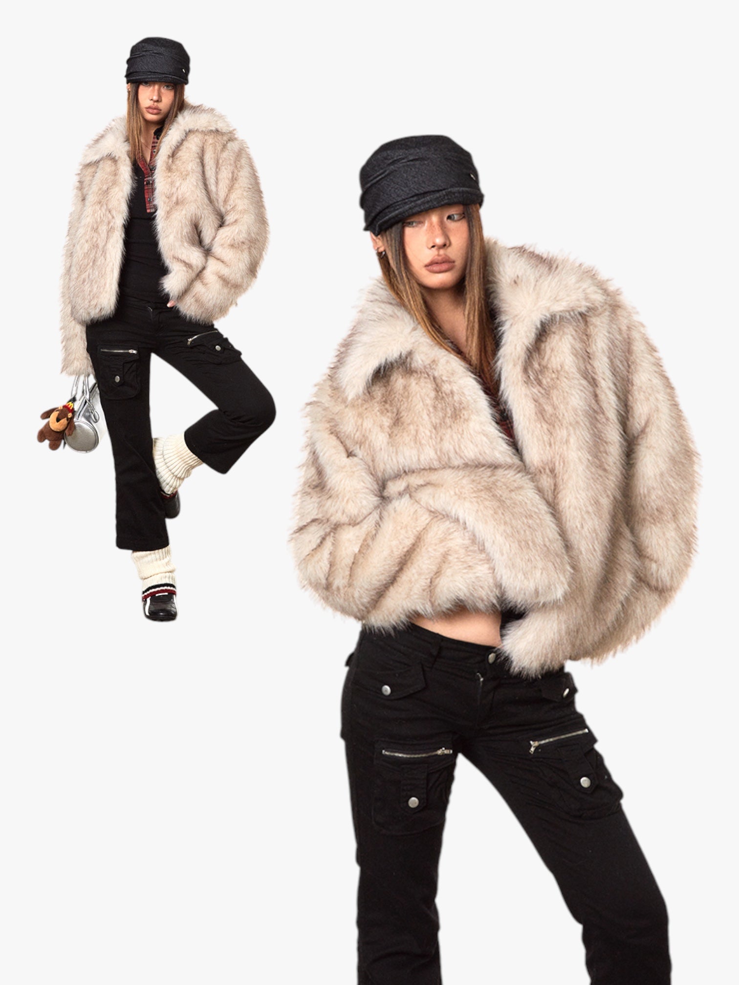 GKIKZ LUXURIOUS FAUX FUR OVERSIZED JACKET