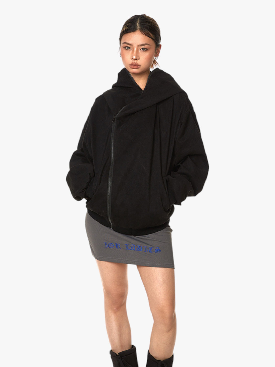 GKIKZ ASYMMETRIC ZIP-UP HOODED JACKET