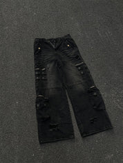 GKIKZ HEAVY DUTY MULTI-POCKET DISTRESSED BAGGY JEANS