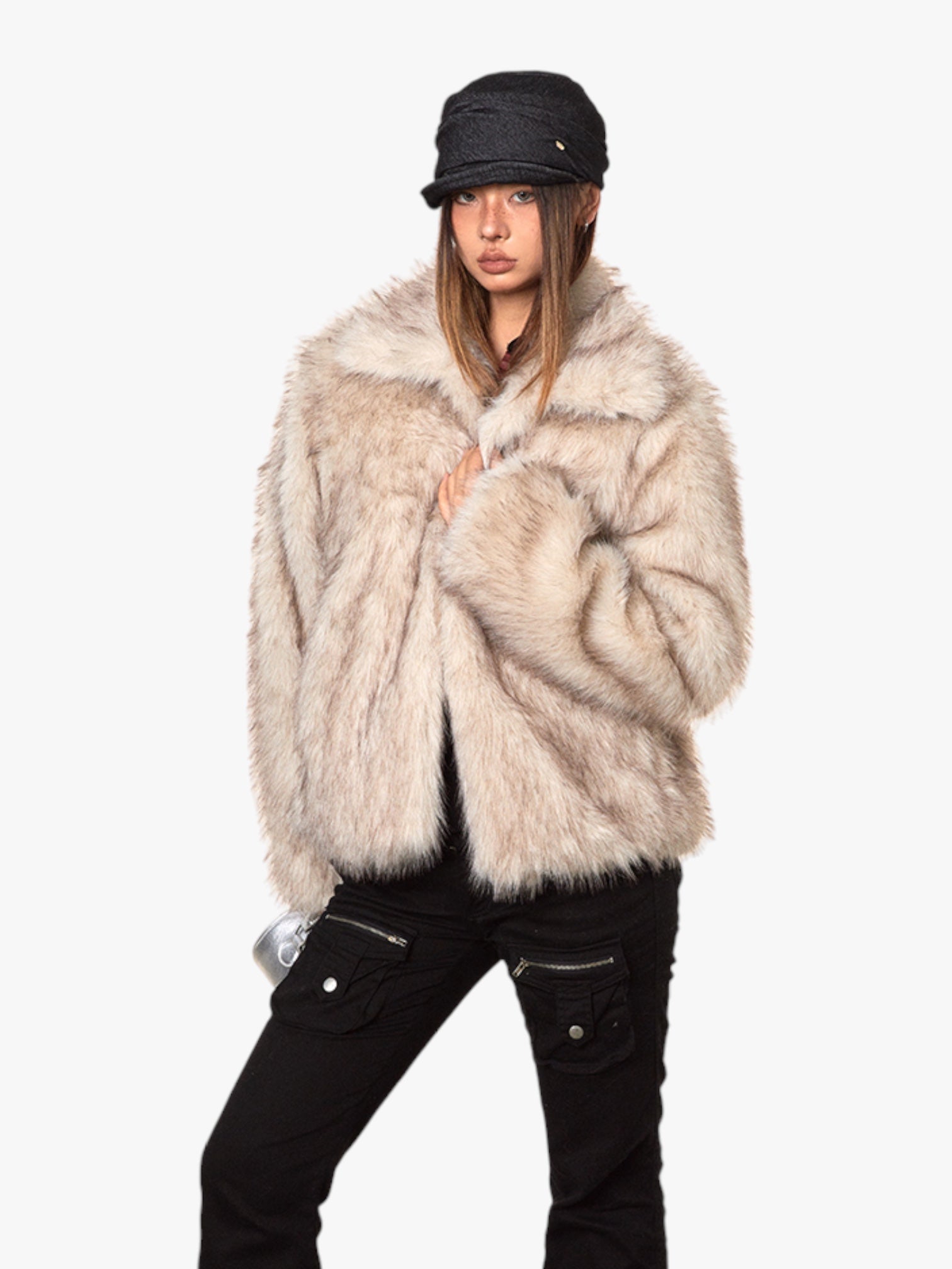 GKIKZ LUXURIOUS FAUX FUR OVERSIZED JACKET