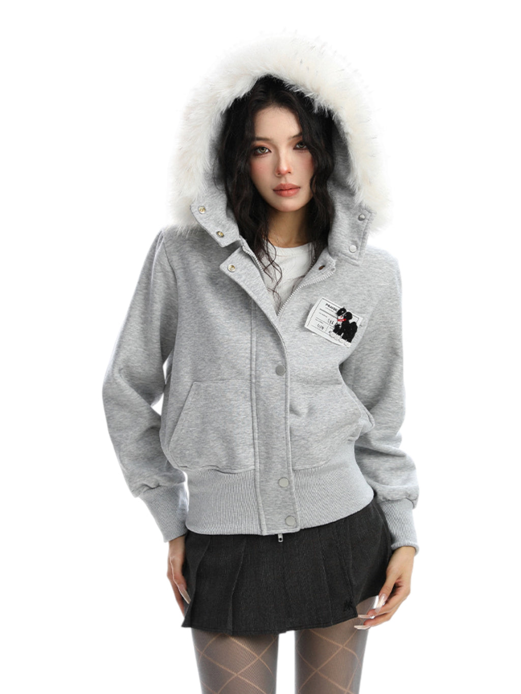 Block Code Faux Fur Jacket