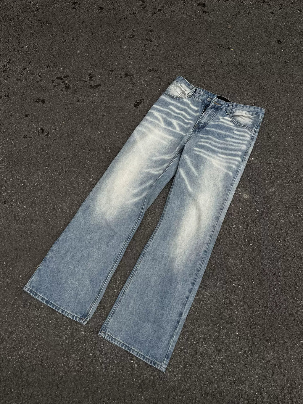 Fake Ripple Washed Baggy Jeans