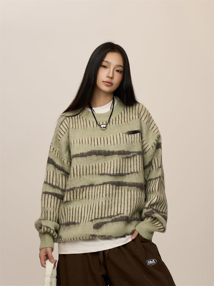 [CHRISTMAS SPECIAL] GKIKZ LUXURIOUS ABSTRACT STRIPED KNITTED THICK OVERSIZED SWEATER