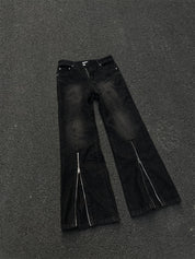 GKIKZ MID-ZIPPER SLIGHTLY FLARED BAGGY DENIM JEANS