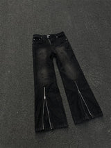 GKIKZ MID-ZIPPER SLIGHTLY FLARED BAGGY DENIM JEANS