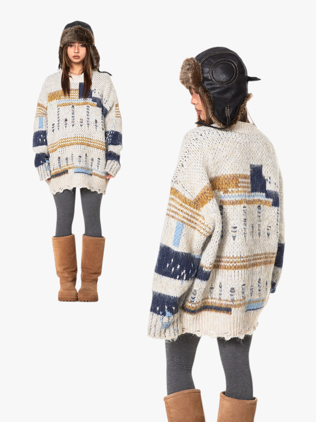GKIKZ RETRO DISTRESSED CONTRAST OVERSIZED SWEATER